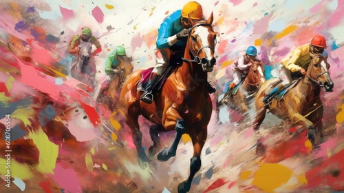 Tablou canvas Cup Day at the Races, Horses racing at Melbourne Cup Day, Abstract Art, Digital