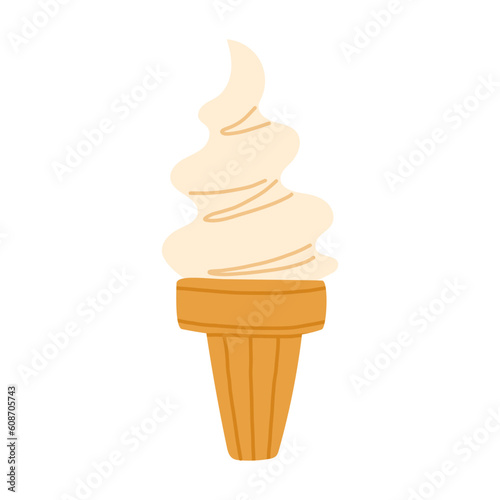 Soft serve ice cream cone. Vectcor illustration isolated on white.
