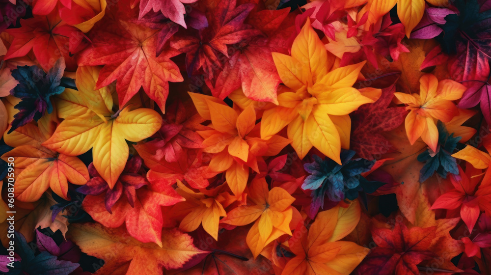 Autumn foliage background. Vibrant fall leaves. Generative AI.