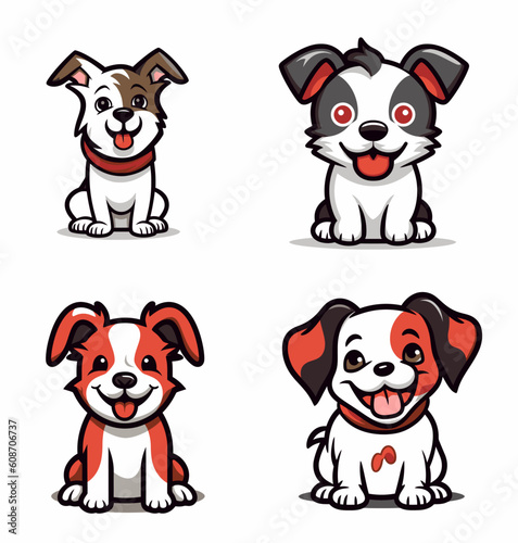 set of funny dogs, puppies, vector on white