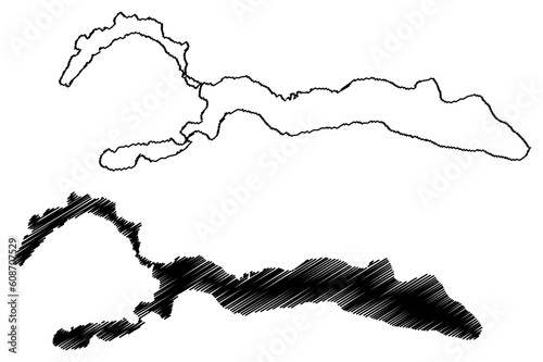 Lake Huechulafquen, Paimun and Epulafquen (South America, Argentine Republic, Argentina) map vector illustration, scribble sketch Lago map