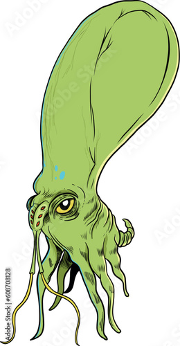 An alien octopus in cartoon style. Vector Illustration