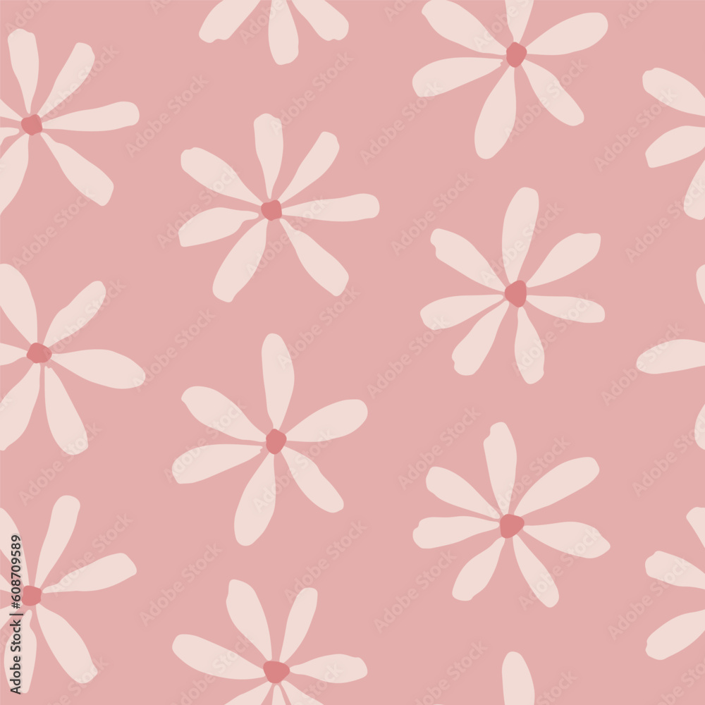 Hand drawn seamless vector pattern with blooming summer flowers. Floral background with cute tiny flowers in trendy contemporary style. Endless pattern for prints and fabrics. Flat vector design