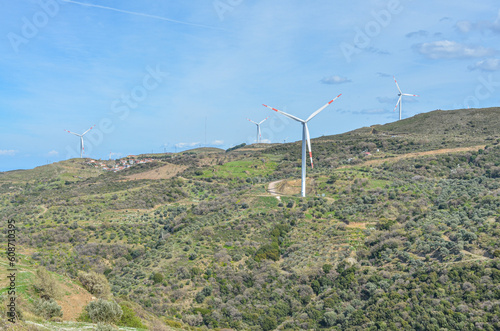 wind farm on the hills of Karaburun Peninsula around Sarpincik (Izmir province, Turkiye) photo