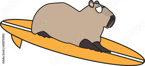 illustration of a capybara on a surf board