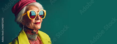 Person is wearing fashionable clothes and modern sunglasses. Vibrant colors. Generative AI