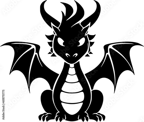Dragon - Black and White Isolated Icon - Vector illustration