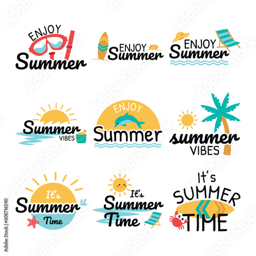  Set of summer sticker label vector 