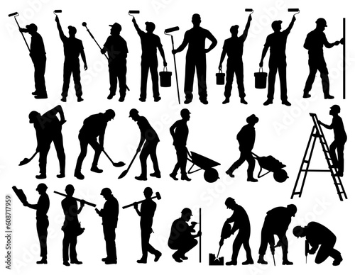 Worker builder SVG, Construction workers SVG, Painter painting SVG, Builder silhouettes, Worker icon bundle