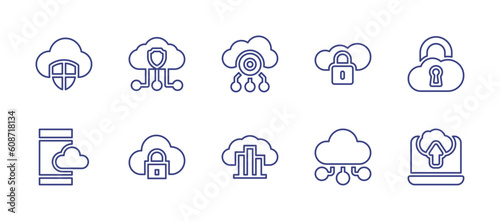 Cloud computing line icon set. Editable stroke. Vector illustration. Containing cloud computing, cloud, cloud upload.