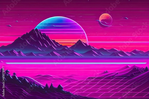 New Retrowave Purple Neon Background Design Art Generative AI