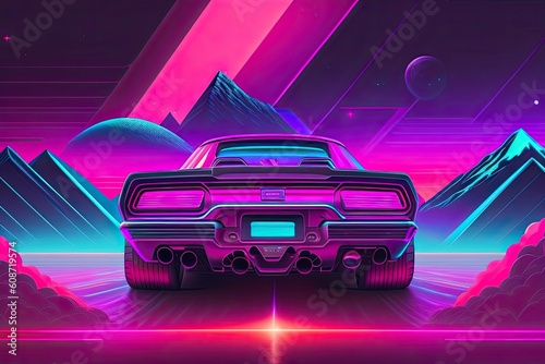 New Retrowave Purple Neon Background Design Art Generative AI © Postmodern Studio