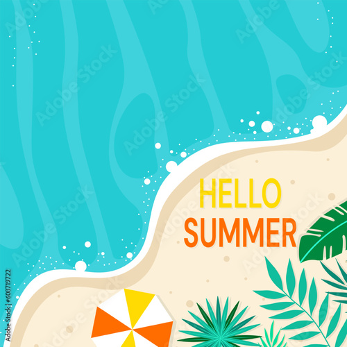 Summer background with tropical beach and swimming pool