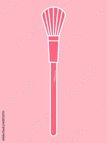 Cosmetic brush icon. Make up brush applicator for face makeup powder blusher isolated on pink background. Colored clean professional makeup brush. Cosmetic accessory for fashion look.