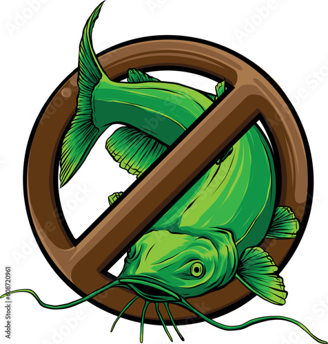 vector illustration of catfish on forbidden symbol