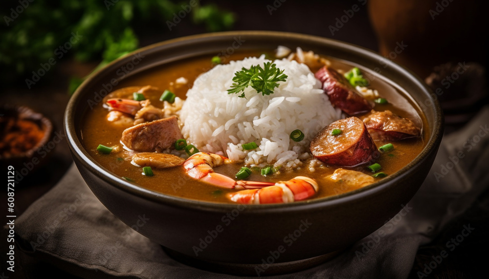 A gourmet bowl of East Asian soup with fresh cilantro generated by AI