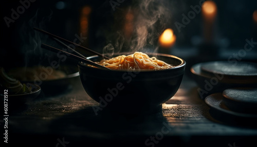 A gourmet Chinese soup meal  cooked with fresh ingredients  glowing generated by AI