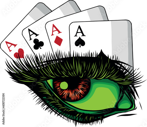 vector illustration of Woman eye with poker cards