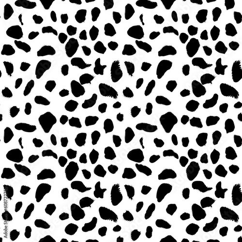 Dalmatin seamless pattern. Black cartoon spots. Vector dalmatin print