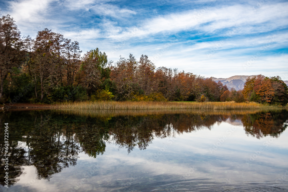 Landscape of the Manso River from a bridge on Provincial Route 82, in autumn, on the way to Cerro Tronador, Rio Negro, Argentina. Landscape of the Manso River from a bridge on Provincial Route 82, in autumn, on the way to Cerro Tronador, Rio Negro, Argentina.