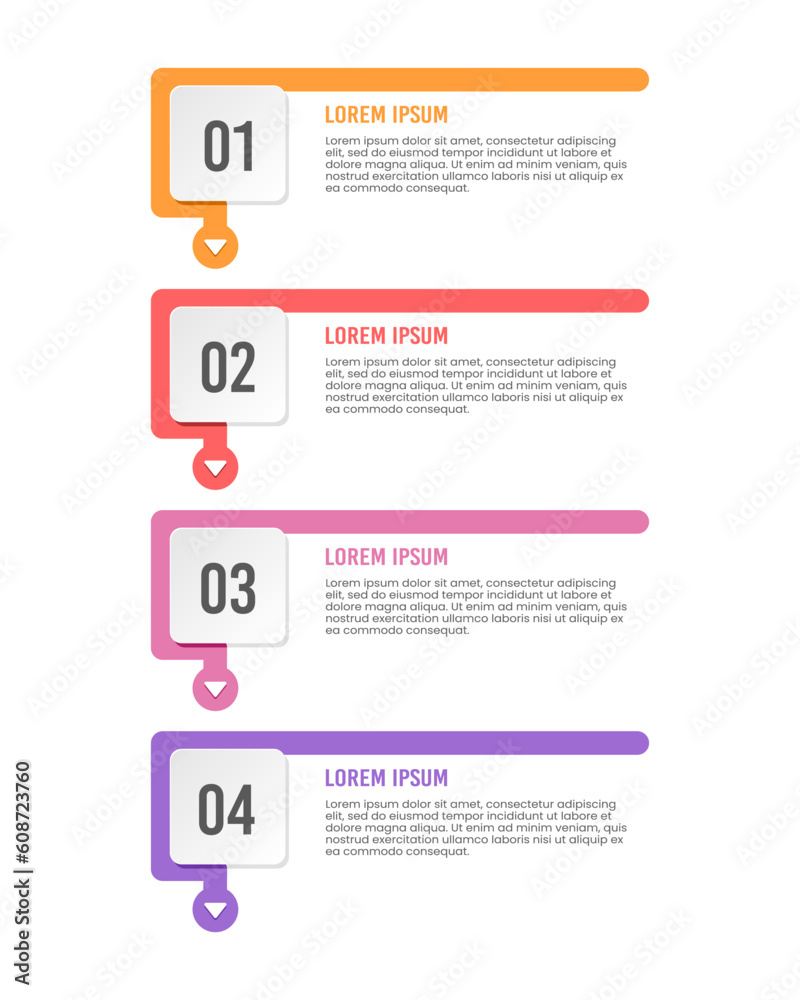 Vertical timeline infographic 4 steps or options. Vector illustration. Vertical timeline infographic 4 steps or options. Vector illustration.