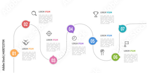 Infographic line patch 7 steps or option. Vector illustration.