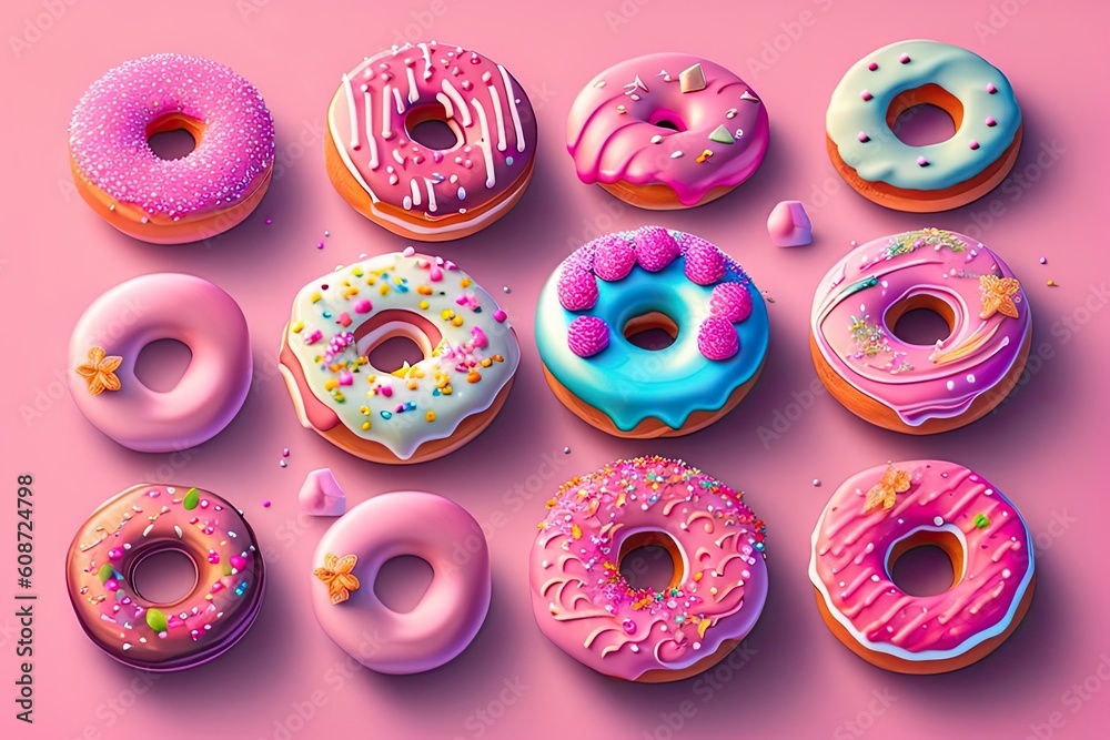 Pink Donuts with Sprinkles. Sweet Food Generative AI Pink Donuts with Sprinkles. Sweet Food Generative AI