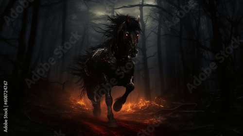 Hell Horse in Dark Forest  digital ai art.