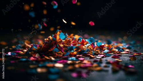 Vibrant colors and falling confetti create a glowing celebration generated by AI