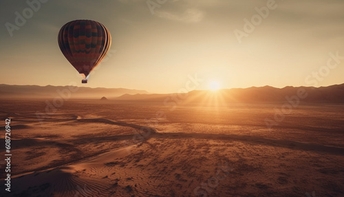 Flying high in a hot air balloon, exploring nature beauty generated by AI © djvstock