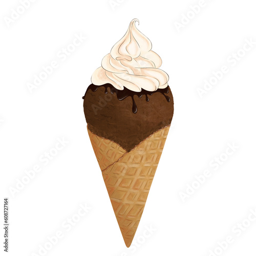 Chocolate ice cream watercolor  photo