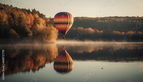 Fototapeta balon i jesienny krajobraz, wygenerowany przez sztuczną inteligencję