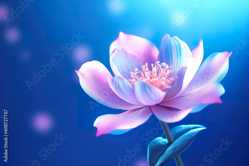 A close up of a flower on a blue background. Generative AI.