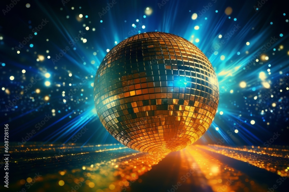 Obraz premium Sparkling disco ball. Night party, colorful. Generative AI