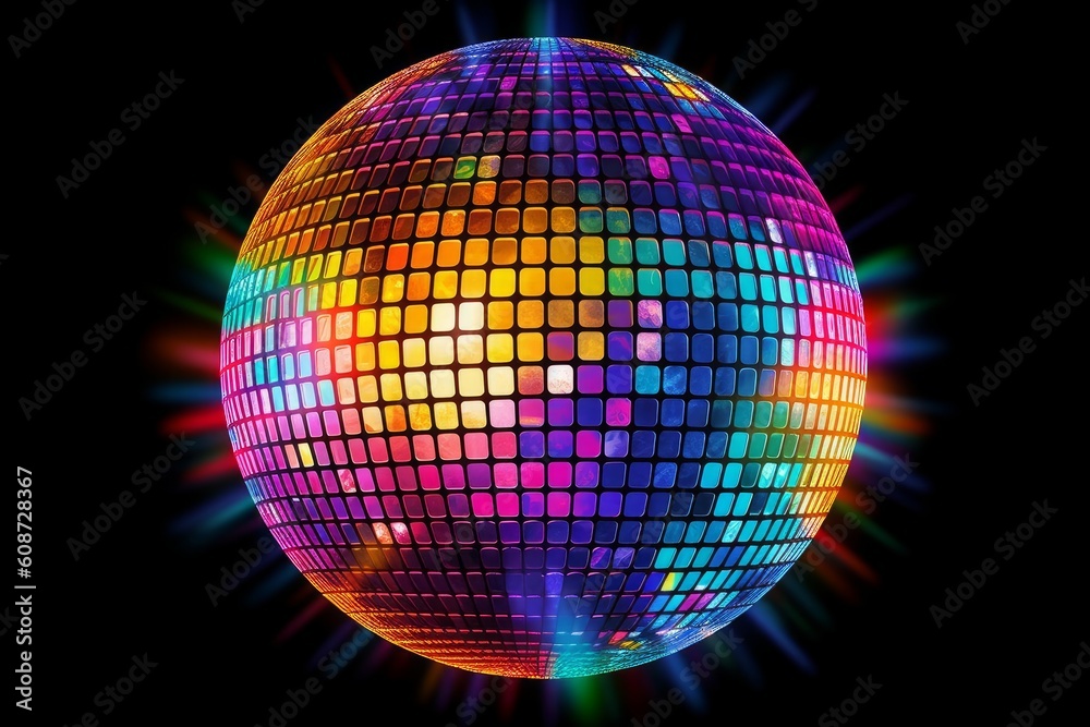 Obraz premium Sparkling disco ball. Night party, colorful. Generative AI
