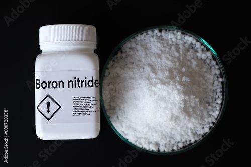 Boron nitride in container, chemical analysis in laboratory photo