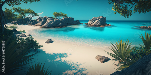 Elegant image of blue water and beach with generative ai technology © MaxSimplify