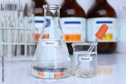 Silicone oil in container, chemical analysis in laboratory photo