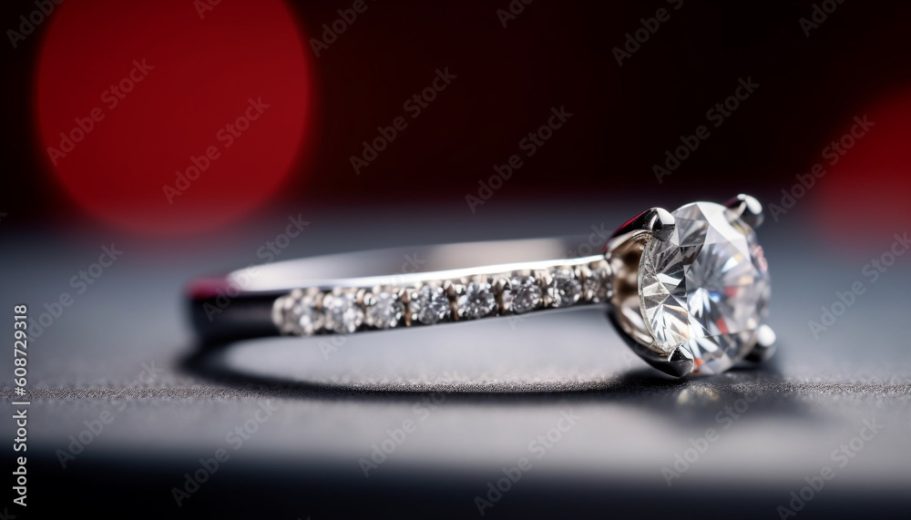 A luxurious platinum wedding ring with a sparkling diamond gemstone generated by AI A luxurious platinum wedding ring with a sparkling diamond gemstone generated by AI