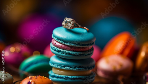 A vibrant, multi colored macaroon stack a sweet indulgence generated by AI