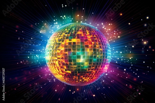 Sparkling disco ball. Night party, colorful. Generative AI