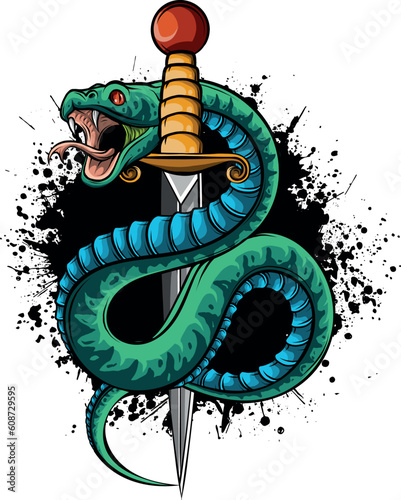 Vector illustration snake and dagger on white background