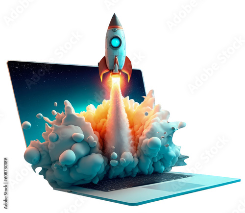 Wallpaper Mural Digital illustration of laptop and rocket, PNG transparent background. Generative AI Torontodigital.ca