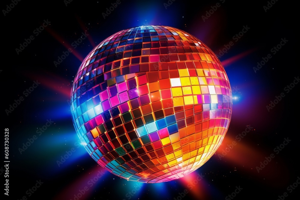 Obraz premium Sparkling disco ball. Night party, colorful. Generative AI