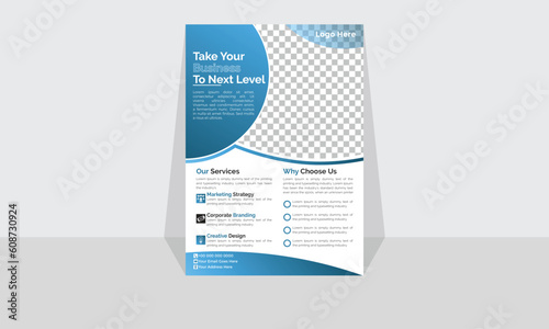 Modern Corporate and Creative Flyer Design Template Vertical Name Flyer Simple and Clean blue and Black Business Flyer Vector Illustration Colorful Gradient Flyer Design Brochure Design Banner White