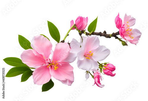 Pink flowers of tree on white