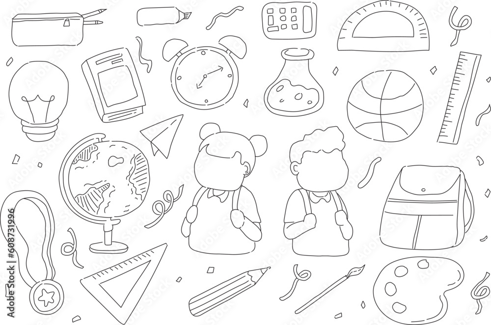 back to school doodle seamless pattern. hand drawn set of school icons ornaments back to school doodle seamless pattern. hand drawn set of school icons ornaments