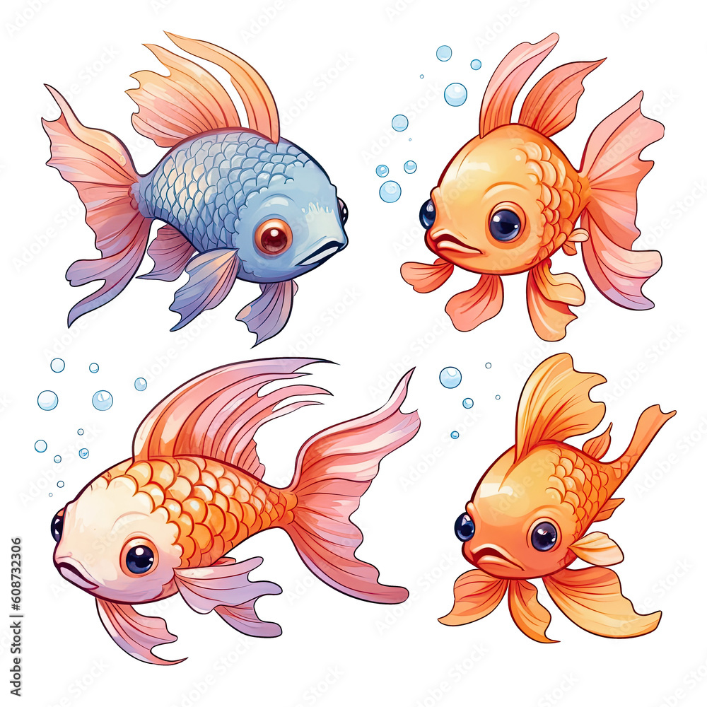 Fototapeta premium Cheerful Fish Cute Clipart Illustration with High Color Saturation