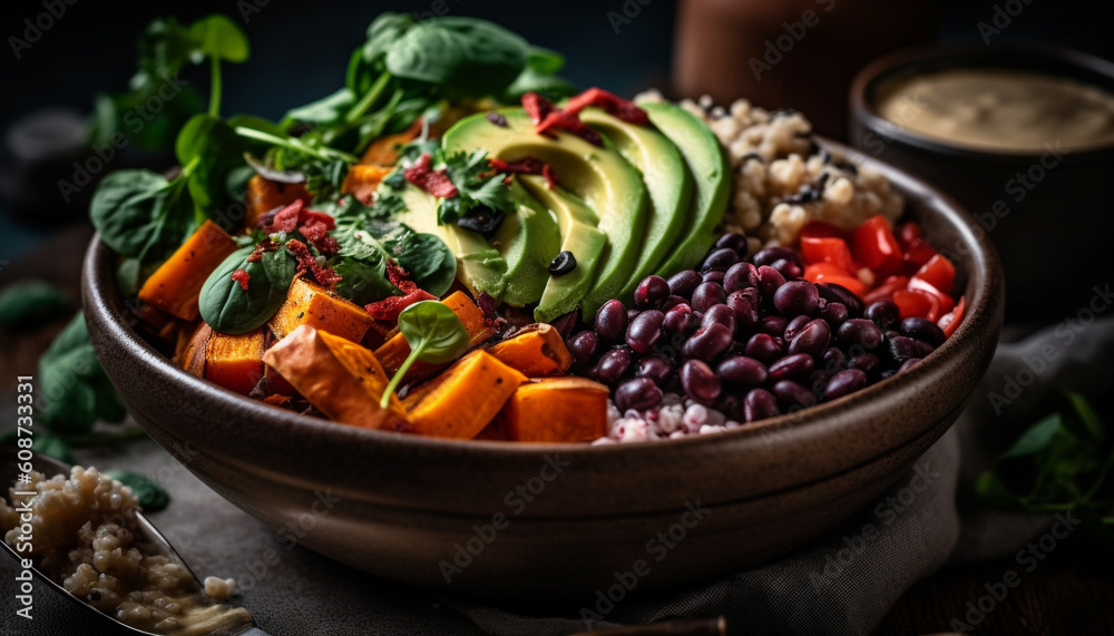 Fresh organic salad with tomato, avocado, and cilantro for healthy eating generated by AI Fresh organic salad with tomato, avocado, and cilantro for healthy eating generated by AI