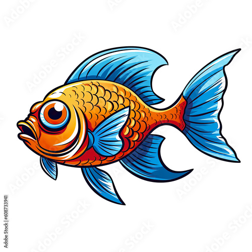 Cheerful Fish Cute Clipart Illustration with High Color Saturation 